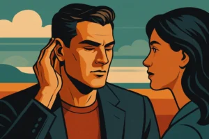 Illustration of a strong man listening with focus — how men can communicate with strength