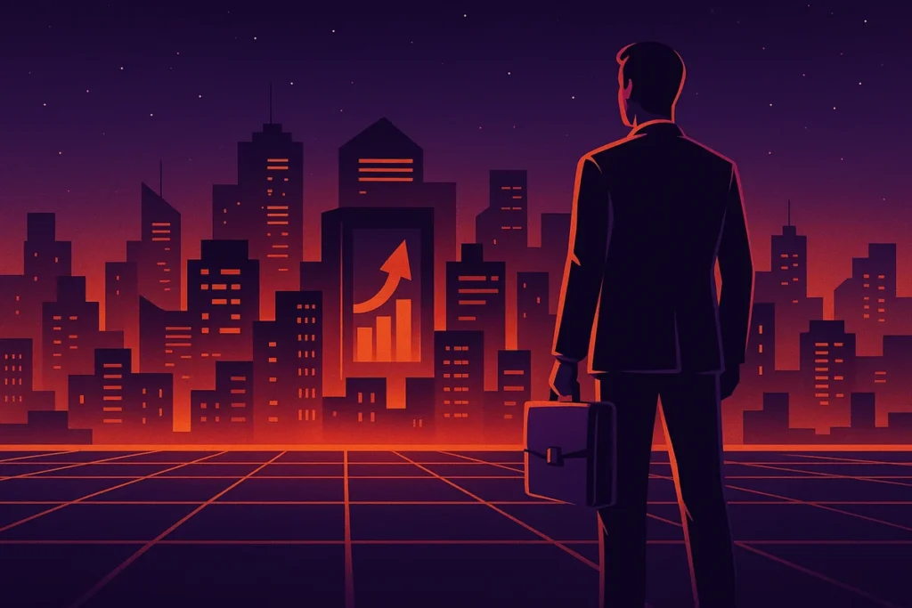 Man overlooking city representing financial independence and why your job is not your financial plan