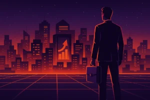 Man overlooking city representing financial independence and why your job is not your financial plan